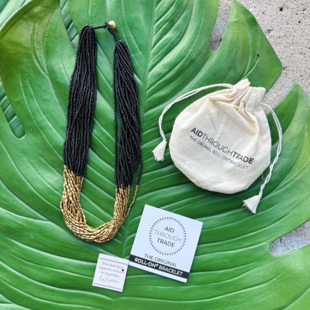 Aid Through Trade Fair Trade Black and Gold Beaded Hema Necklace